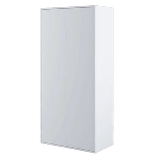 The CHOICEWARDROBE Cyan 2 Door Hinged Wardrobe in white features a minimalist rectangular design, smooth surface, and stands upright. At 101cm wide, it’s perfect for bedroom storage and shown from a front angle.