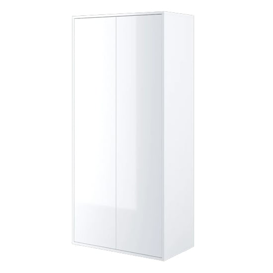 CHOICEWARDROBE Cyan 2-door wardrobe in white high gloss, modern handle-free design with shelves and hanging rail.