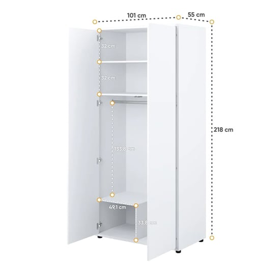 CHOICEWARDROBE Cyan 2 door wardrobe, white high gloss, with internal shelves and hanging rail.