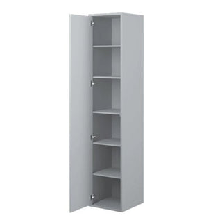 The CHOICEWARDROBE Cyan 45cm High Gloss Single Door Wardrobe is a slim grey storage cupboard with five shelves, featuring a simple modern design and smooth finish—ideal space-saving bedroom furniture.