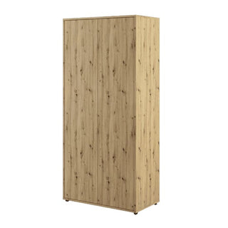 The CHOICEWARDROBE Cyan Wooden Wardrobe features two doors, an oak finish, adjustable shelves, a hanging rail, and stands 101cm wide. Its tall storage design makes it an ideal bedroom solution against a plain white background.