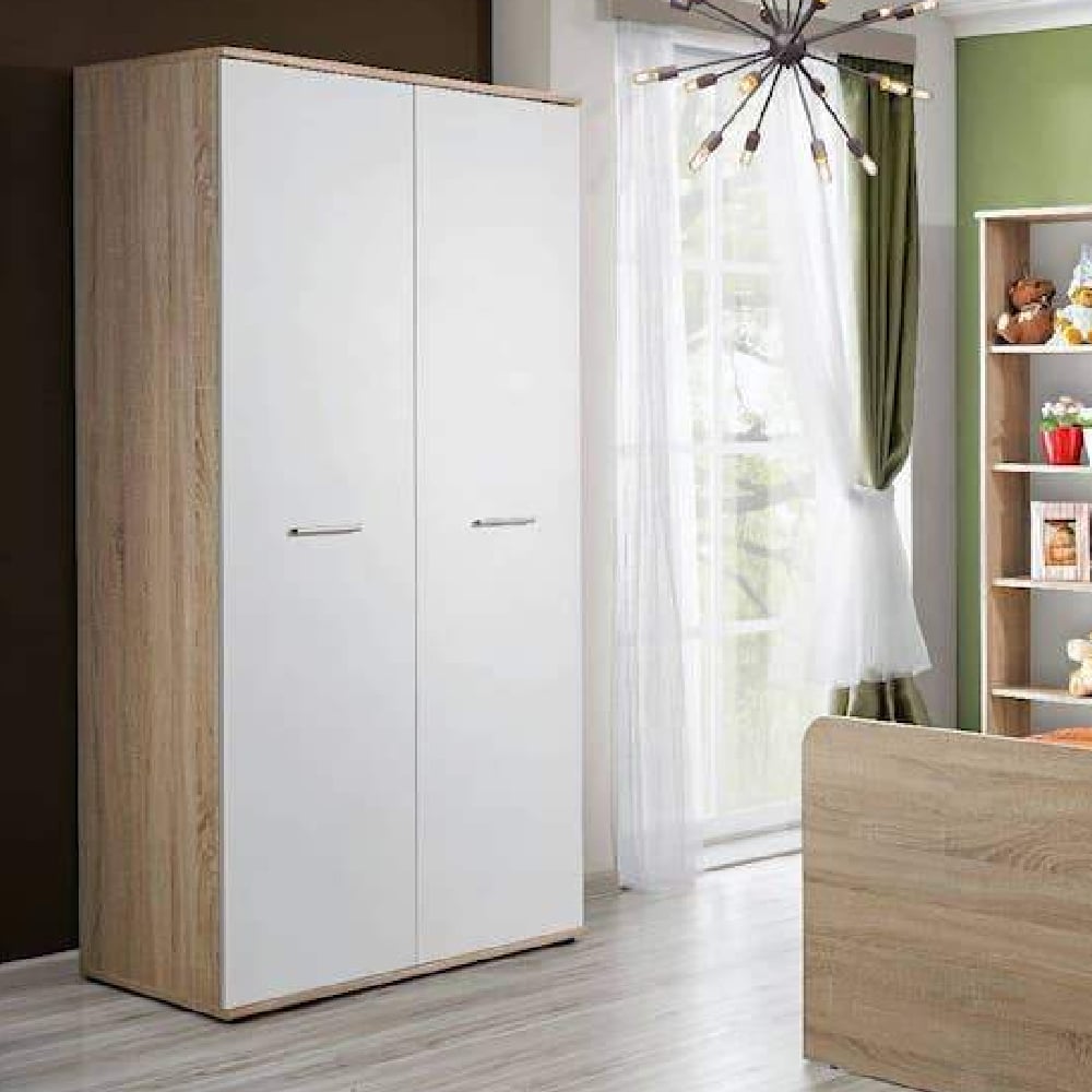 CHOICEWARDROBE Dania two-door hinged wardrobe in white with oak effect detailing.