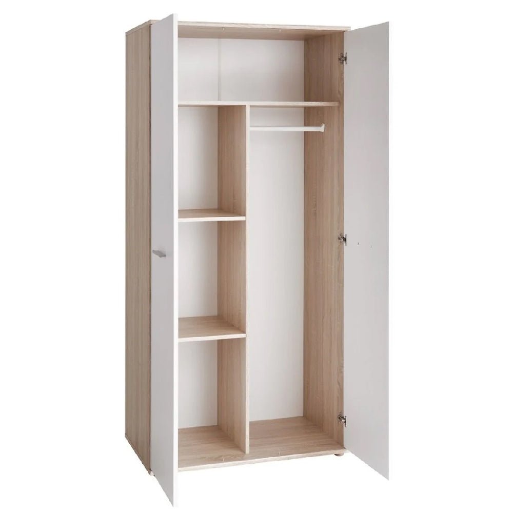CHOICEWARDROBE 2-door white and oak effect hinged wardrobe with hanging rail