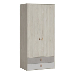 Danville 2 Door 2 Drawer Wardrobe in Light Walnut – modern wooden wardrobe with hanging rail and storage drawers