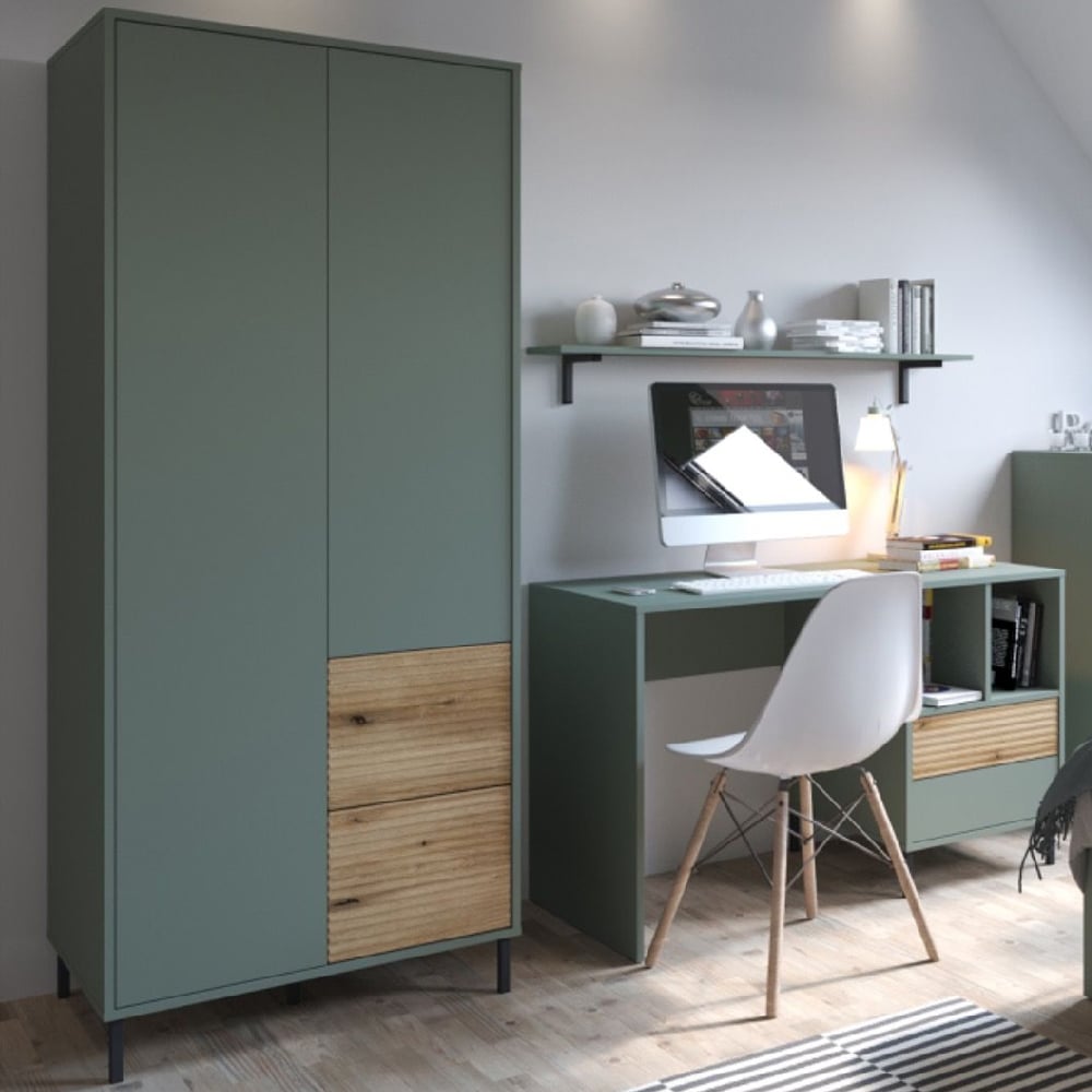 CHOICEWARDROBE sage green oak 2 door wardrobe with integrated drawers