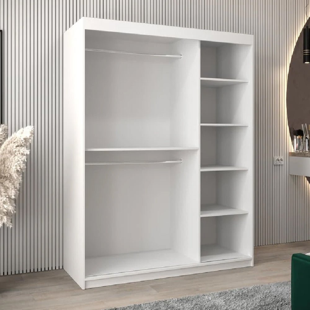 CHOICEWARDROBE Danville Large 150cm White Sliding Door Wardrobe with Shelving