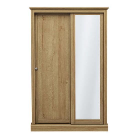 Oak finish 2-door sliding wardrobe with full-length mirror