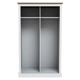 The CHOICEWARDROBE Darnell 2 Door Sliding Wardrobe features a white finish, full-length mirror, and double hanging rail in a 120cm-wide space-saving design.