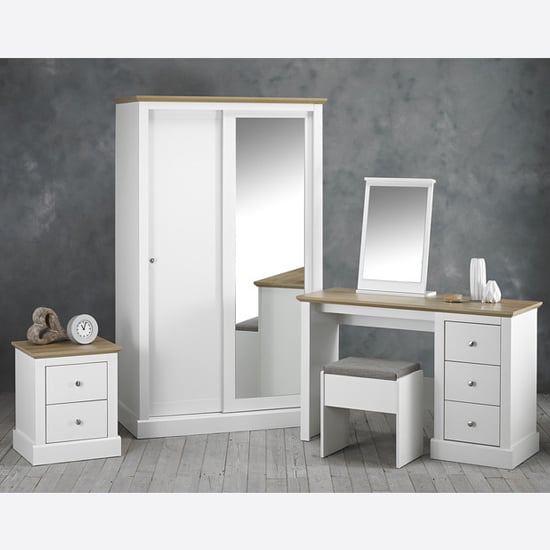 CHOICEWARDROBE Darnell 2 door sliding wardrobe in white with a full-length mirror.