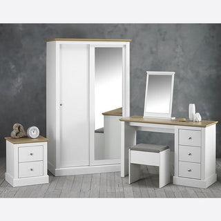 The CHOICEWARDROBE Darnell 2 Door Sliding Wardrobe in white features a full-length mirror and double hanging rail, providing stylish bedroom storage with a modern finish.