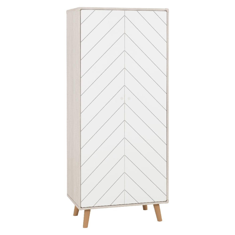 CHOICEWARDROBE Davis 2 Door White Chevron Wardrobe with Light Wood Frame & Scandi Legs