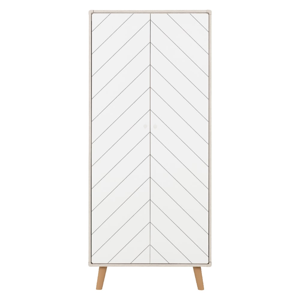 CHOICEWARDROBE Davis 2 door wardrobe in white with dusty grey chevron pattern doors and Scandi legs