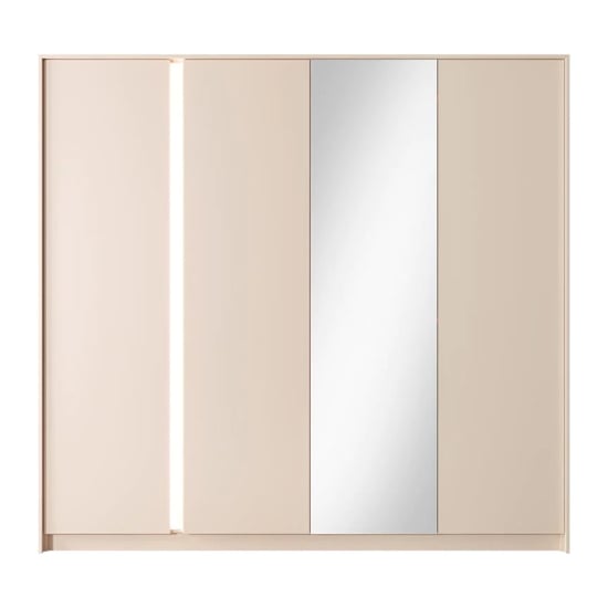 CHOICEWARDROBE Davis 4-door beige gloss wardrobe with central mirrored panel and LED lighting.