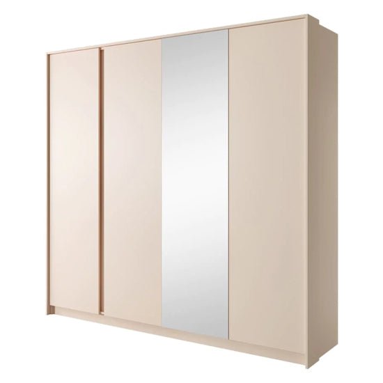 CHOICEWARDROBE Davis 4 door beige gloss wardrobe with mirrored centre panel