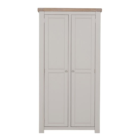 CHOICEWARDROBE Dawson 2 door Shaker style wardrobe in taupe with oak top and round handles.