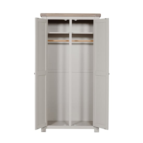 Open CHOICEWARDROBE Dawson 2 door taupe & oak wardrobe with hanging rail and shelf.