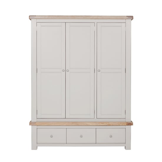Grey and oak 3-door wooden wardrobe with three drawers