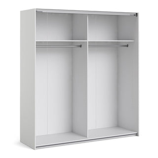 The CHOICEWARDROBE Dcap Wooden Sliding Door Wardrobe features two panelled doors in white, double hanging rails, top shelves, a compact modern design, and measures 180cm in width.