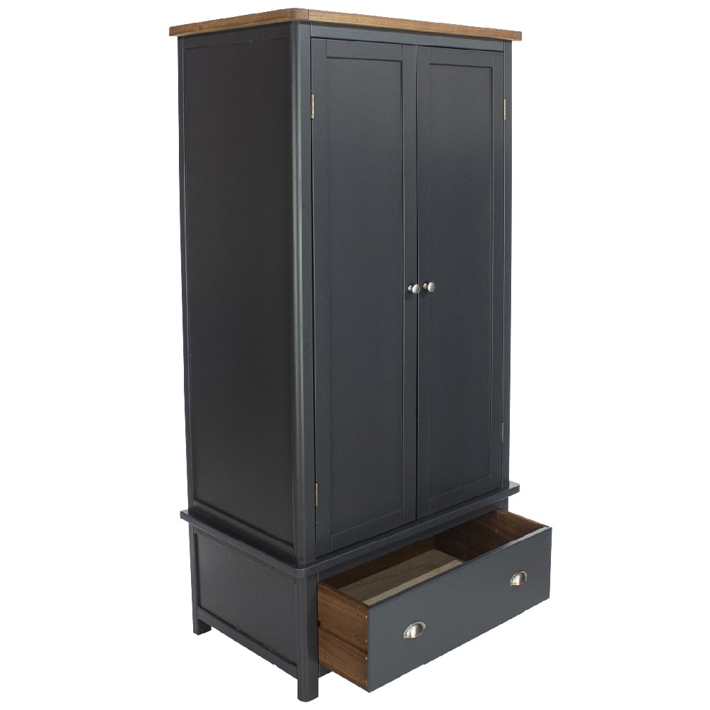CHOICEWARDROBE Delavan navy and oak 2 door wardrobe with drawer and metal handles
