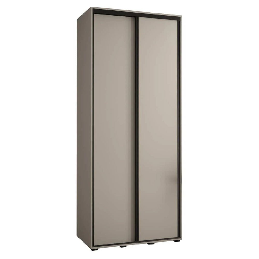 CHOICEWARDROBE Delta 100cm 2 door sliding wardrobe, cashmere finish with black trim.
