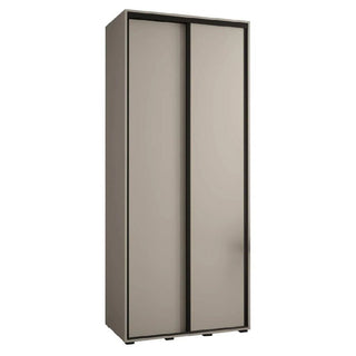 The CHOICEWARDROBE Delta 100cm 2 Door Sliding Wardrobe features a tall, rectangular design in a cashmere finish with black trim, and stands on a flat surface.