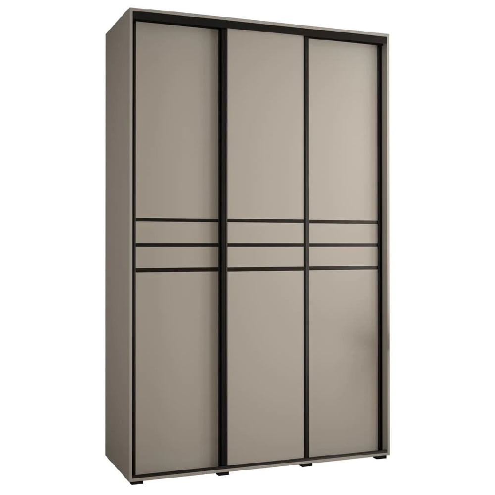 CHOICEWARDROBE Delta 3 door sliding wardrobe in cashmere finish with black trim, 150cm wide.