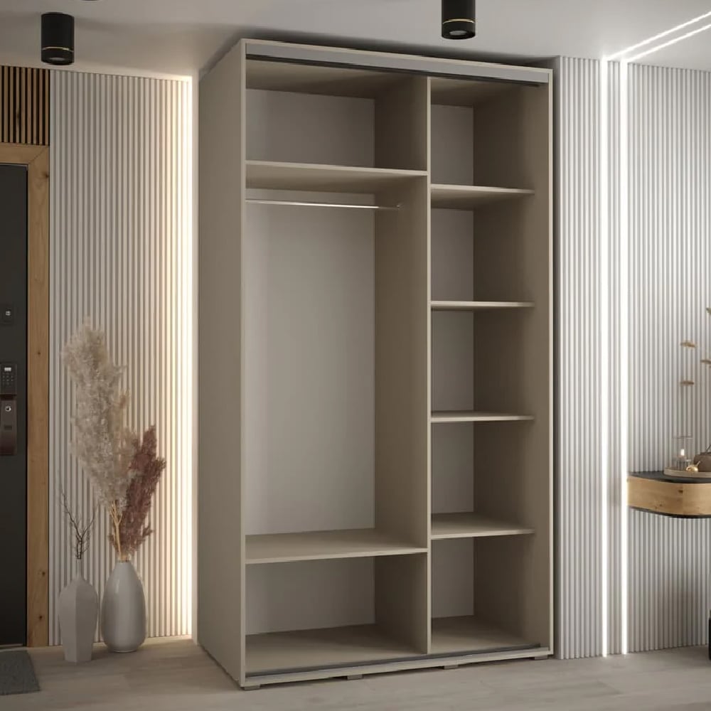 CHOICEWARDROBE Delta 140cm cashmere sliding wardrobe with mirrored door and black trim