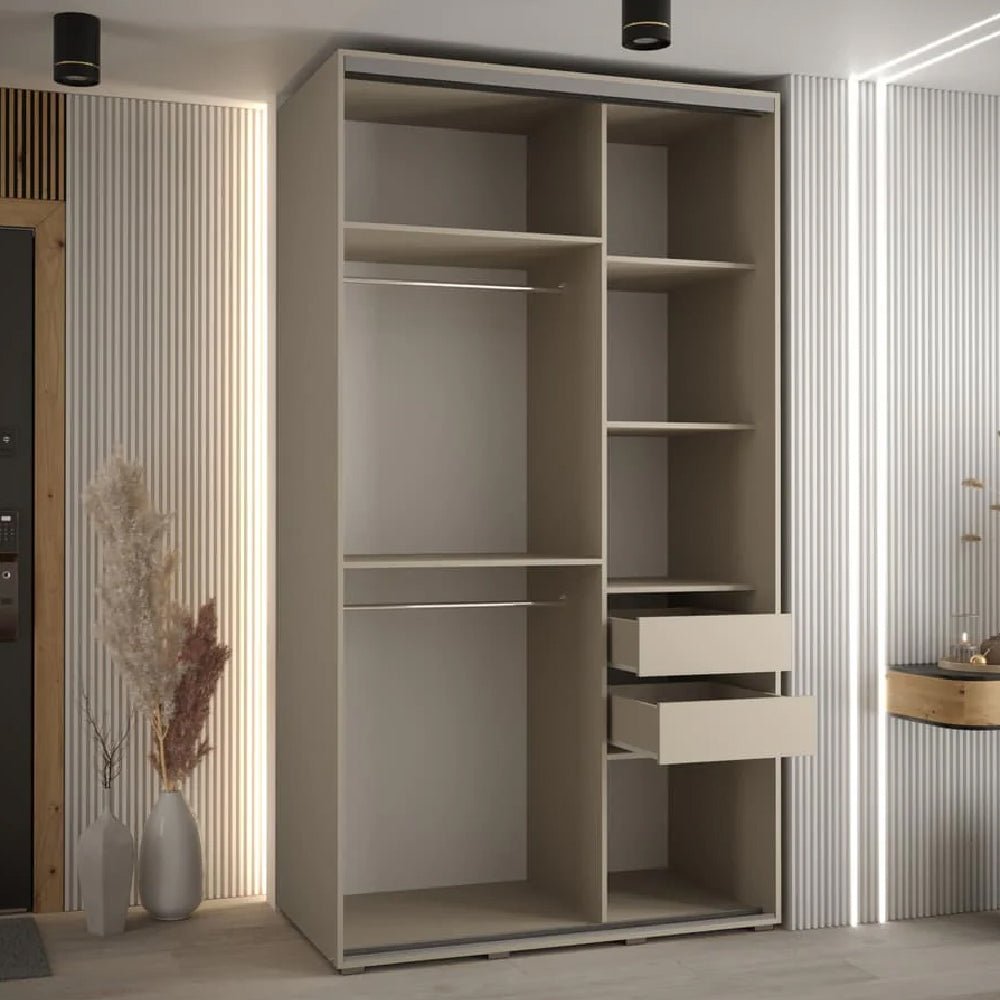 CHOICEWARDROBE Delta 140cm cashmere sliding door wardrobe with mirrored front panel