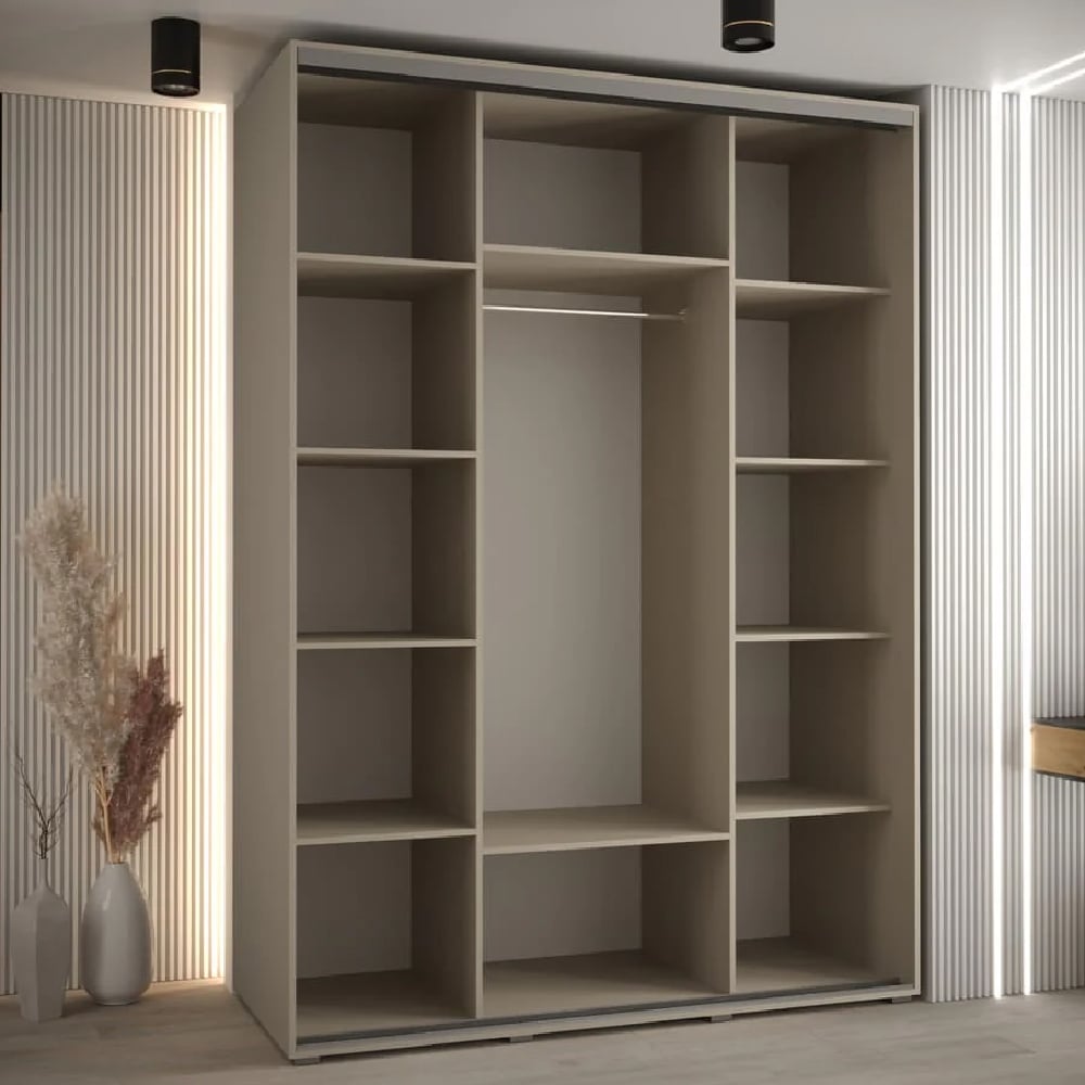 CHOICEWARDROBE 3-door beige sliding door wardrobe with central full-length mirror