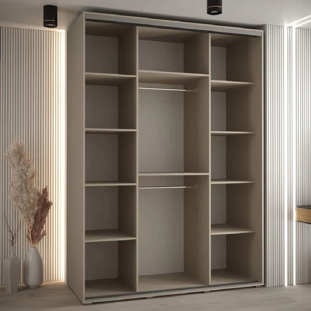 CHOICEWARDROBE Delta 3 door sliding wardrobe in modern beige with central mirror