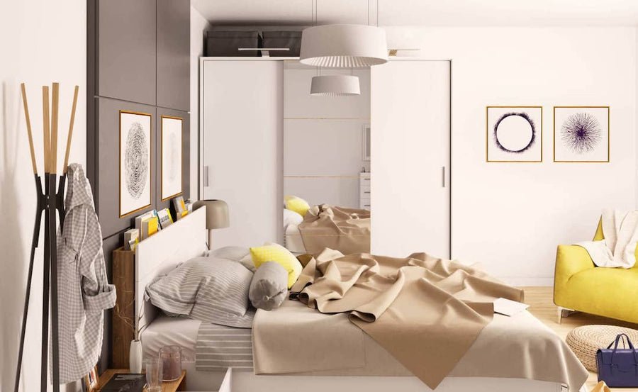 CHOICEWARDROBE Deptford 220cm white matt sliding wardrobe with 3 doors, central mirror, in a modern bedroom setting.
