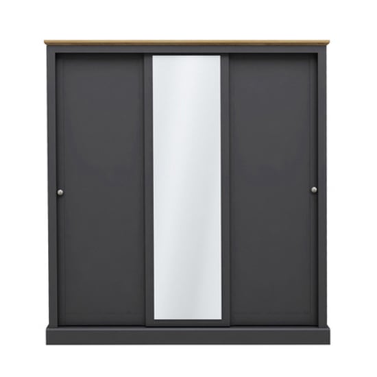 CHOICEWARDROBE Devan 3-door charcoal grey sliding wardrobe with central mirror