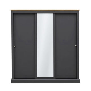 ChoiceWardrobe Devan 3 Door Sliding Wardrobe in Charcoal Grey finish with central mirror, 176cm width, modern design for bedrooms.