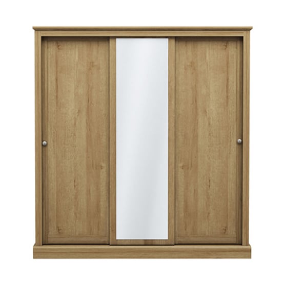 CHOICEWARDROBE Devan 3-door sliding wardrobe in oak effect finish with central mirror, 176cm wide.