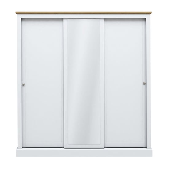 CHOICEWARDROBE Devan 3 door sliding wardrobe, white finish with central mirror.