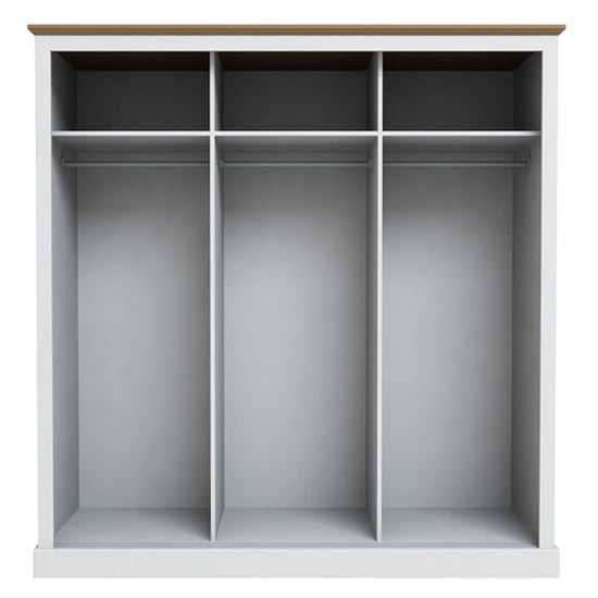 CHOICEWARDROBE Devan 3 door sliding wardrobe interior, white finish, double hanging rails and shelves
