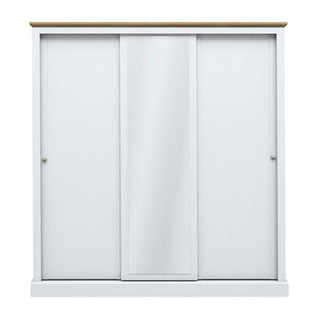 ChoiceWardrobe Devan 3 Door Sliding Wardrobe in white finish with central mirror and sleek modern sliding doors