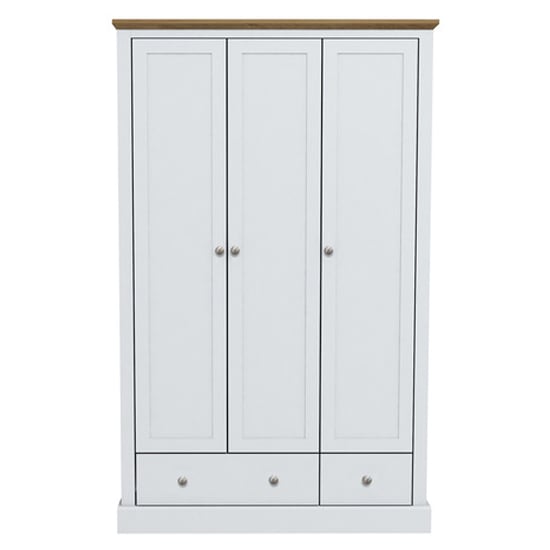 CHOICEWARDROBE Devan 3 door white wardrobe with oak top and two drawers