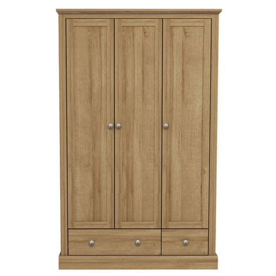 CHOICEWARDROBE Devan 3 door oak effect wardrobe with 2 drawers and silver handles.