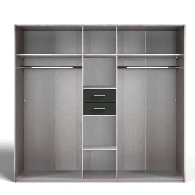The CHOICEWARDROBE Docker 5 Door Mirrored Wardrobe (225cm) offers modern bedroom storage with a matt grey finish, two hanging sections with rods, several shelves, and two central drawers.