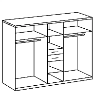 Line drawing of CHOICEWARDROBE Docker 5 door matt grey wardrobe with mirrored centre, showing internal hanging rails, shelves and drawers.