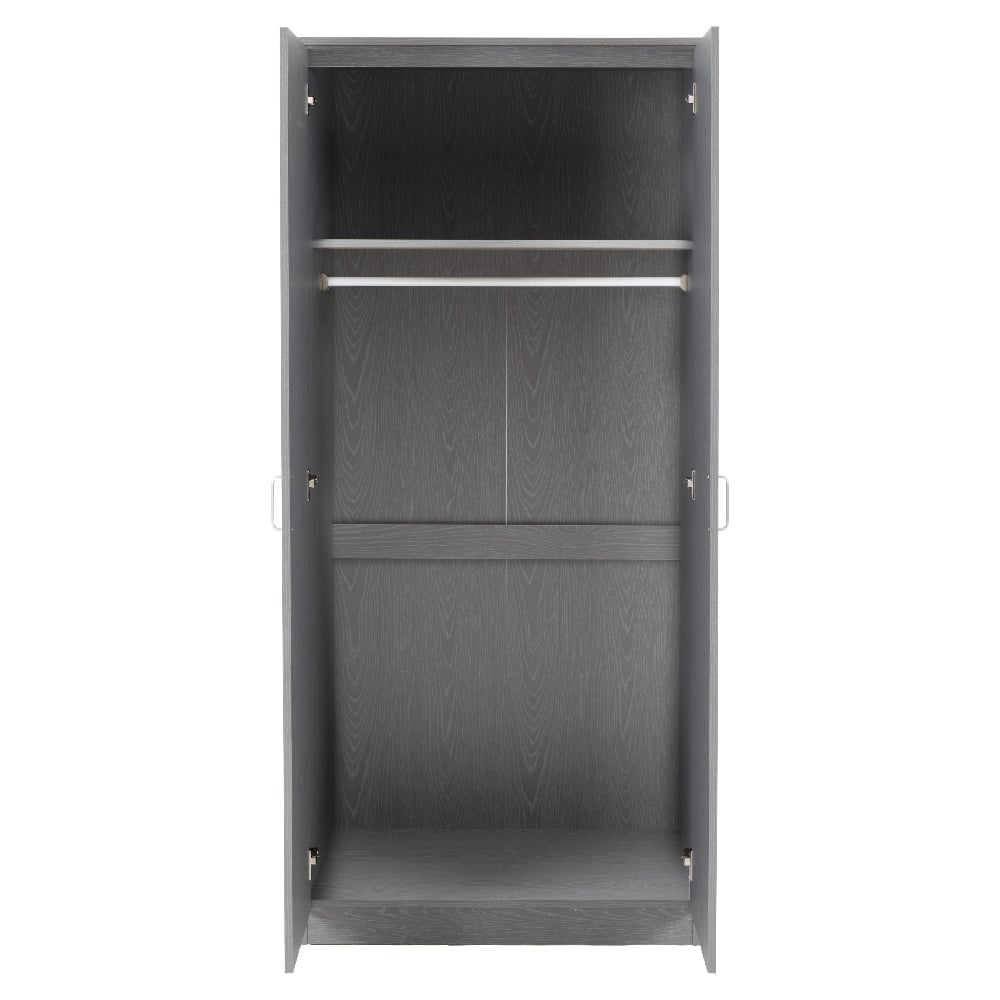 CHOICEWARDROBE Earth Grey 2 Door Wardrobe: modern minimalist design, top shelf, hanging rail, open storage.
