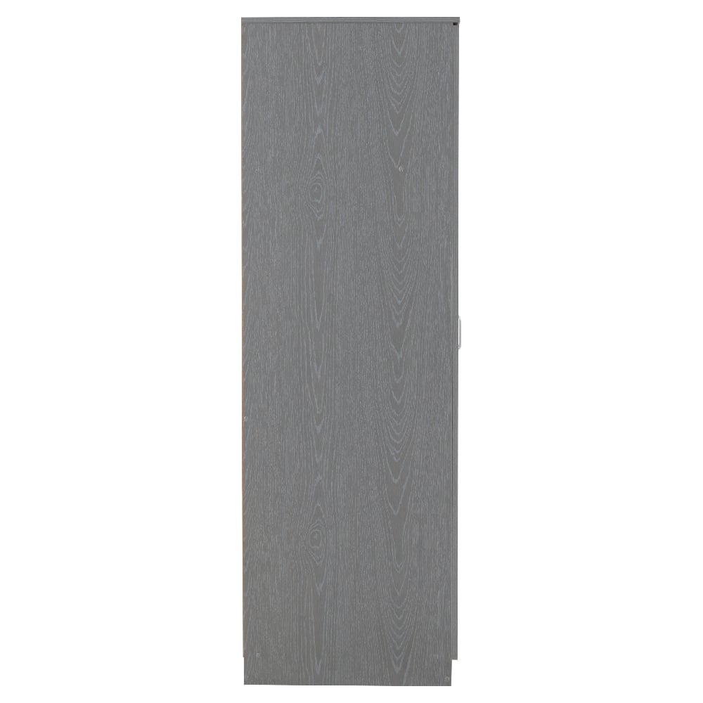 Grey wooden 2-door wardrobe with subtle wood grain, modern design
