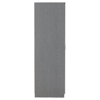 A tall, rectangular, grey wooden cabinet door with subtle wood grain, viewed from the front against a white background—perfect for the CHOICEWARDROBE Earth Grey Wooden 2 Door Wardrobe by Furniture in Fashion with its modern design and silver handles.