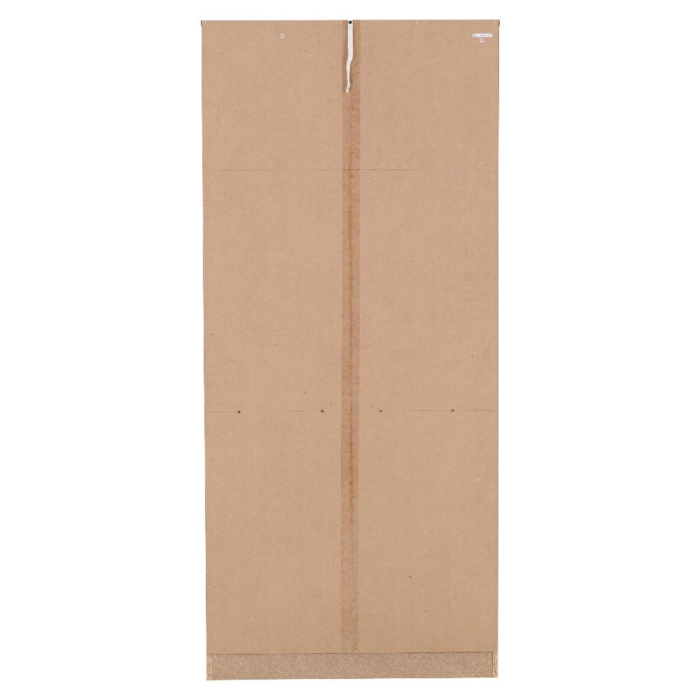 Back of CHOICEWARDROBE Earth Grey Wooden 2 Door Wardrobe: plain brown backing with centre seam and hanging string.