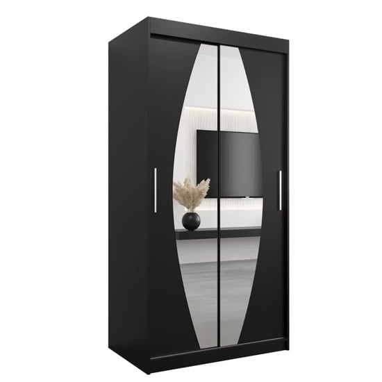 CHOICEWARDROBE Eden 100cm black sliding door wardrobe with mirrored panels