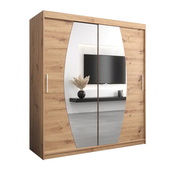 CHOICEWARDROBE 180cm Artisan Oak sliding door wardrobe with curved mirrored panels