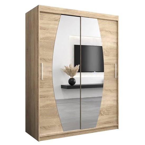 CHOICEWARDROBE Eden 2 Door Oak Sliding Wardrobe with Curved Mirrored Doors