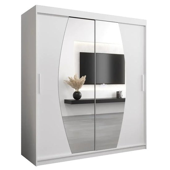 CHOICEWARDROBE Eden 180cm white sliding wardrobe with curved mirrored doors