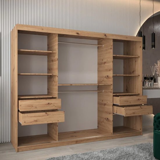 CHOICEWARDROBE Eden 250cm Artisan Oak sliding door wardrobe with mirrored panels.